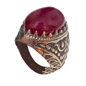 انگشتر نقره مردانه مدل یاقوت جید هندوستان کد YJH2012