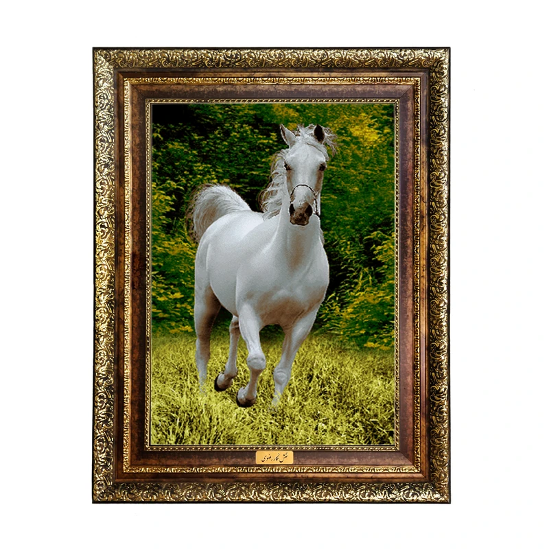 تابلو فرش ماشینی نقش نگار رضوی طرح اسب کد 490KH