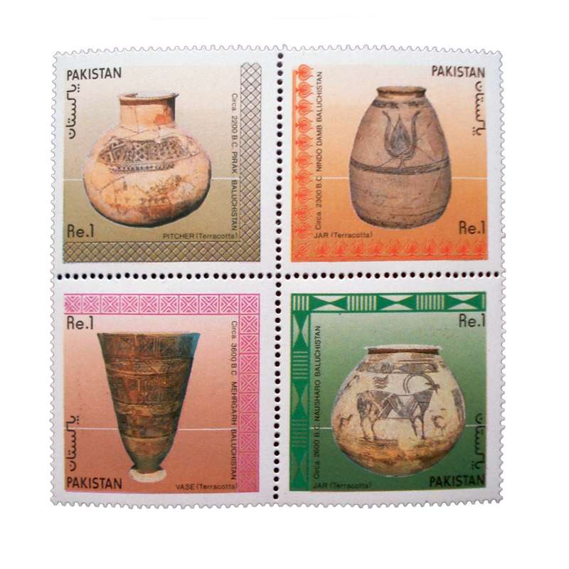 تمبر یادگاری مدل ظروف سفالی کد DS2344 مجموعه 4 عددی