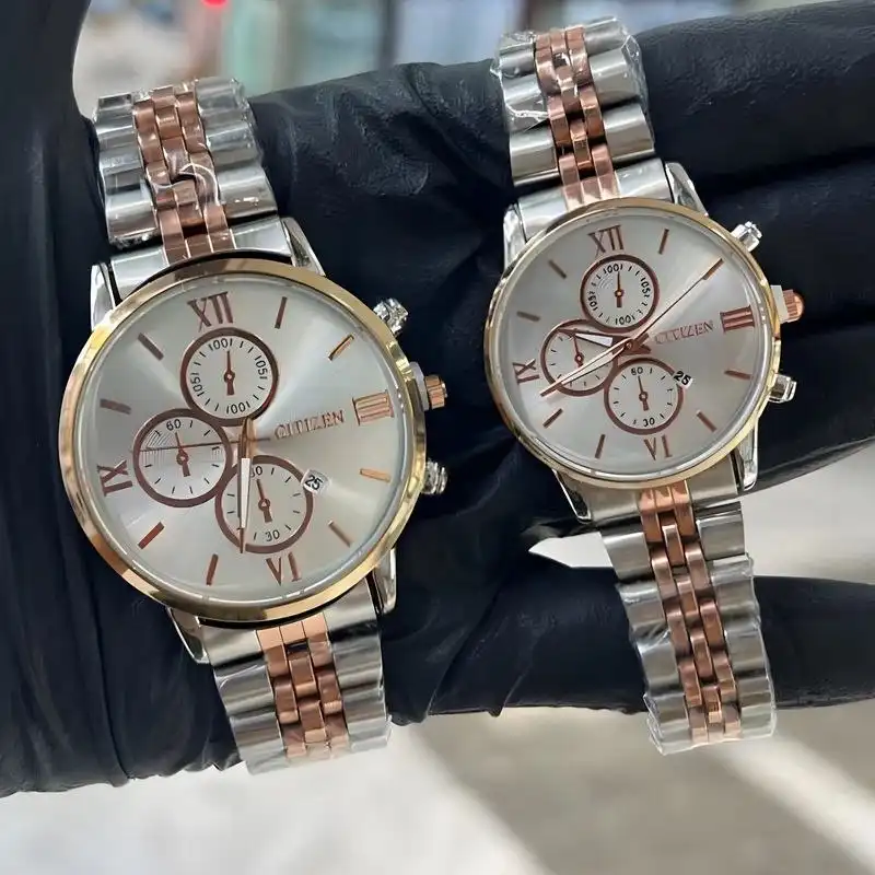 ست ساعت مچی عقربه ای زنانه و مردانه مدل استیل