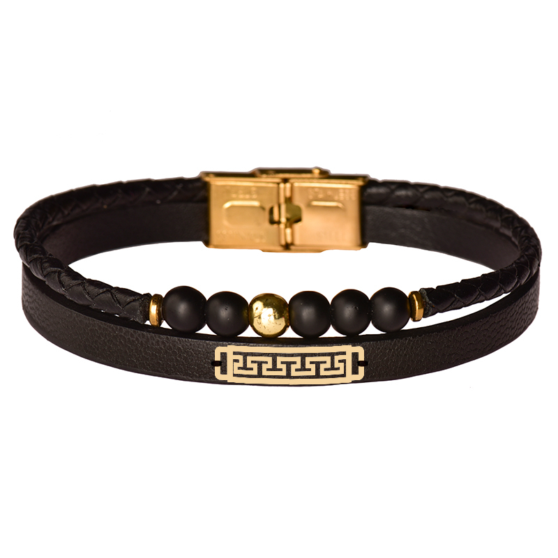 دستبند طلا 18 عیار مردانه کرابو طرح هندسی مدل Kr102443