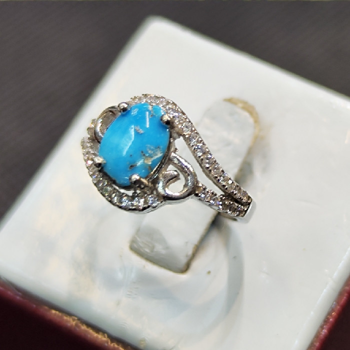 انگشتر نقره زنانه مدل سنگ فیروزه نیشابور کد 6627 انگشتر نقره زنانه مدل سنگ فیروزه نیشابور کد 6627