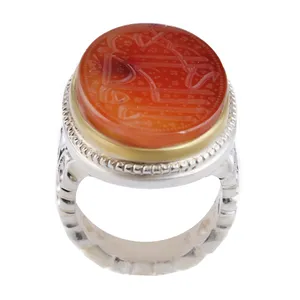 انگشتر نقره مردانه بازرگانی میلادی مدل عقیق یمنی کهنه حکاکی شده رکاب دست ساز کد AM_2600