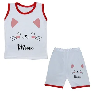 ست تاپ و شلوارک بچگانه مدل گربه ملوس کد pms.129