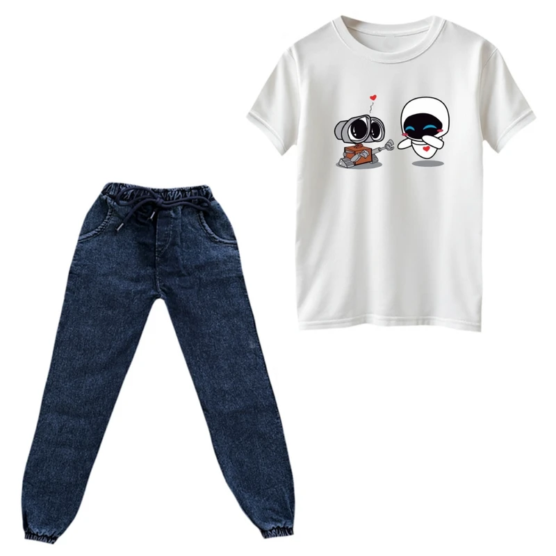 ست تی‌شرت و شلوار پسرانه مدل والی و ربات کد 2 رنگ سفید