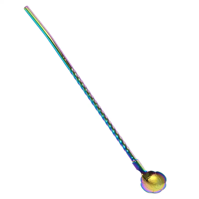 قاشق شربت خوری مدل نی دار طرح گل بسته 6 عددی