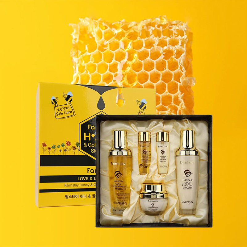 مجموعه مراقبت از پوست فارم استی مدل Honey and Gold Essential بسته 5 عددی