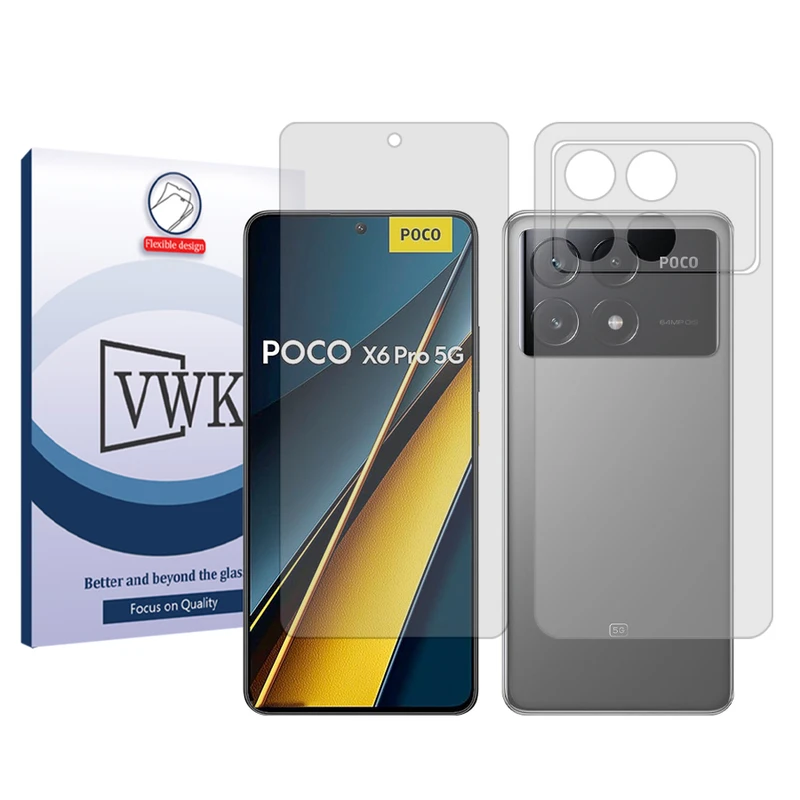 محافظ صفحه نمایش شفاف وی دبلیو کی مدل Tough مناسب برای گوشی موبایل شیائومی Poco X6 Pro به همراه محافظ پشت گوشی