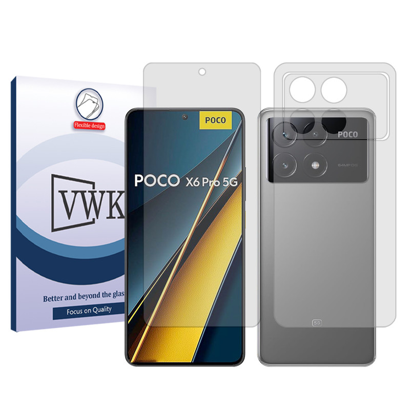 محافظ صفحه نمایش شفاف وی دبلیو کی مدل Tough مناسب برای گوشی موبایل شیائومی Poco X6 Pro به همراه محافظ پشت گوشی