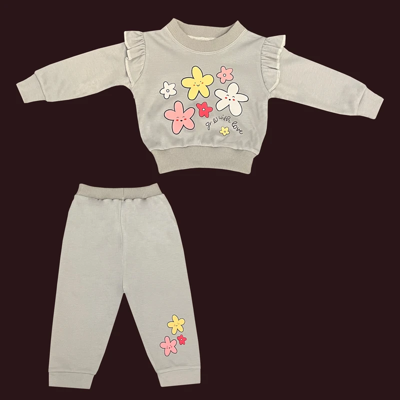 ست سویشرت آستین بلند و شلوار راحتی دخترانه مدل گل ستاره ای