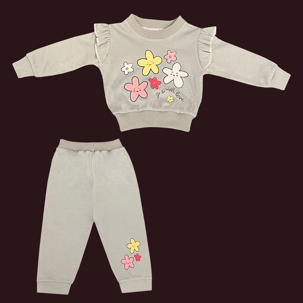 ست سویشرت آستین بلند و شلوار راحتی دخترانه مدل گل ستاره ای