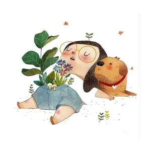 تابلو کودک و نوزاد طرح دختر بچه و سگ کد wkt211