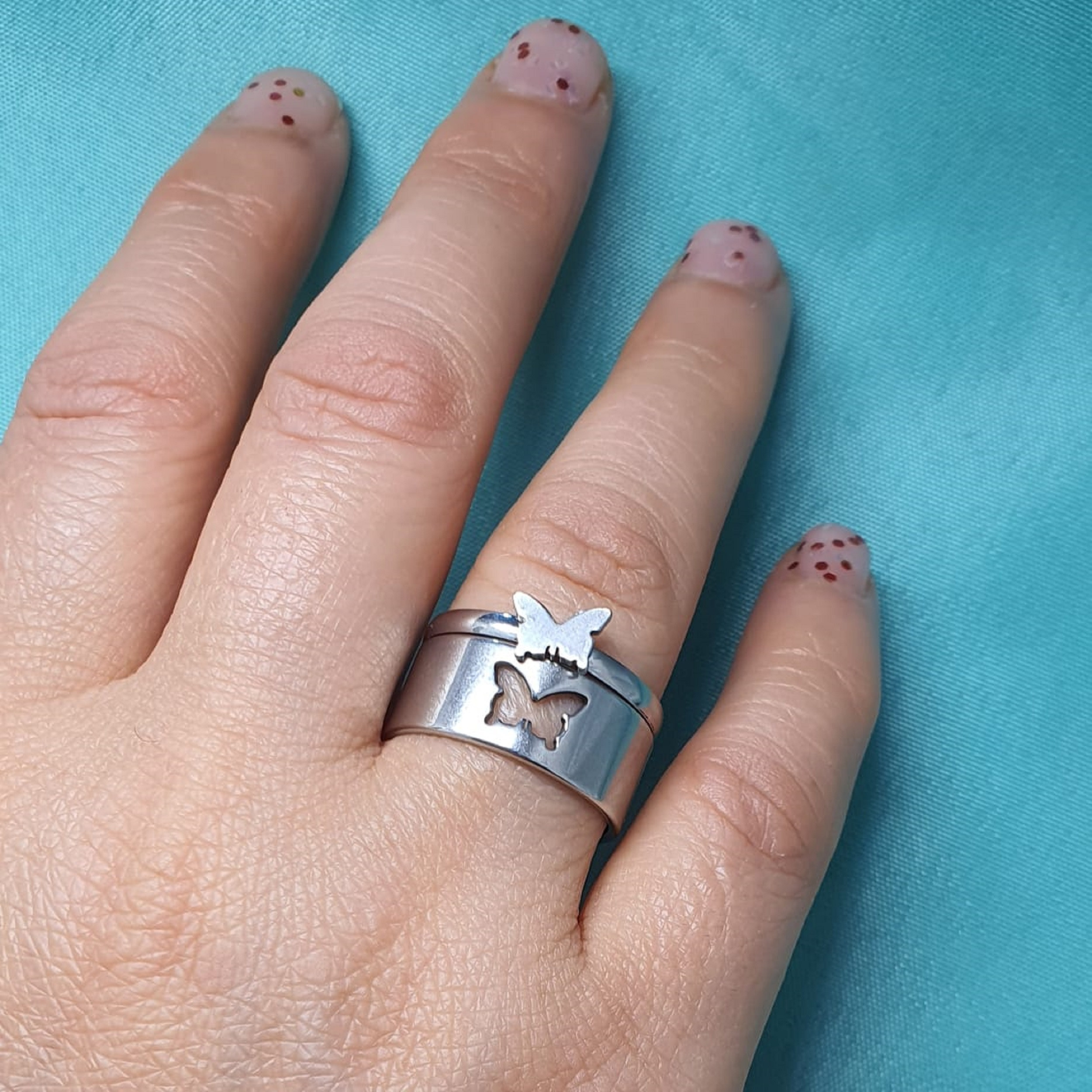 انگشتر زنانه ماصرم طرح پروانه کد Ri3086 مجموعه دو عددی