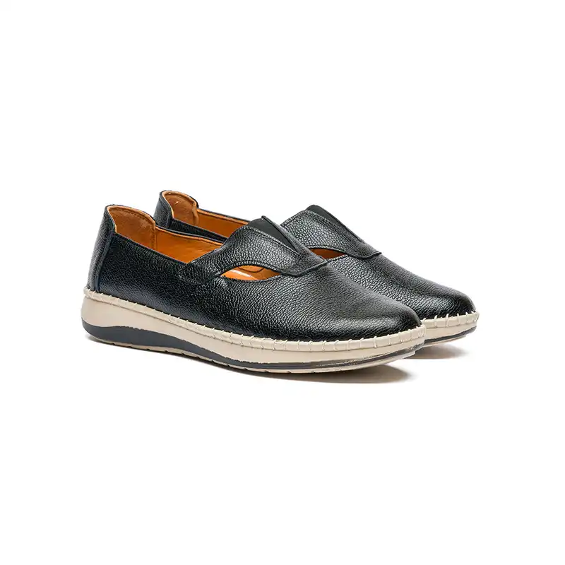 کفش روزمره زنانه مدل ترکان تمام چرم رنگ مشکی