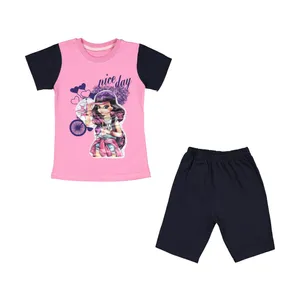 ست تی شرت و شلوارک دخترانه مدل دختر کد 3593