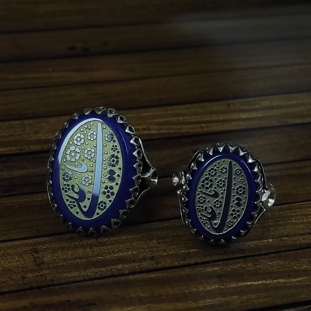 ست انگشتر نقره زنانه و مردانه سلین کالا مدل عقیق خطی Mps-11 طرح یاعلی