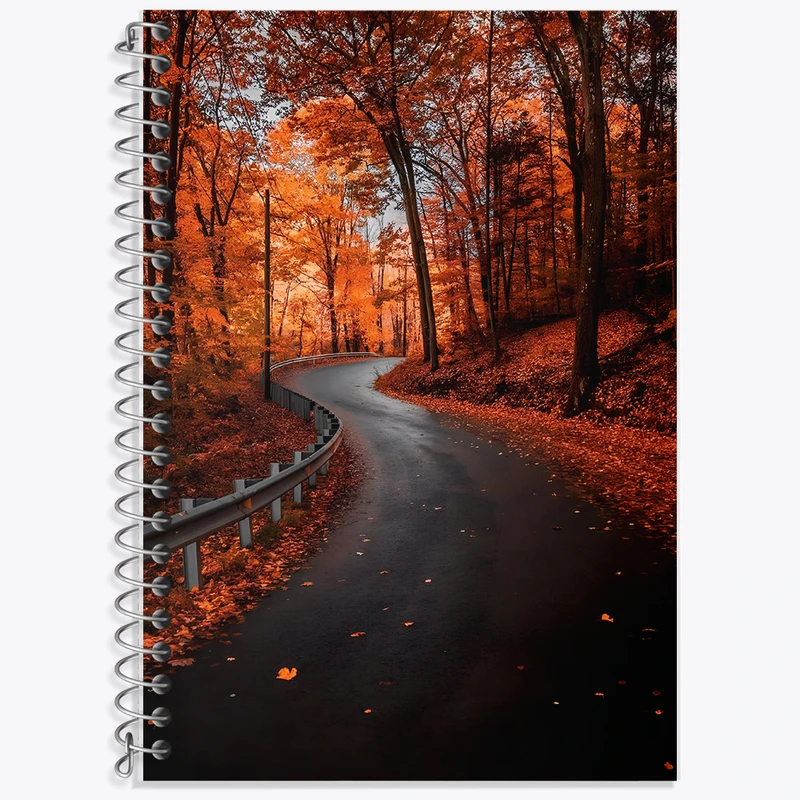 دفتر زبان 50 برگ خندالو مدل دو خط طرح جاده ی پاییزی کد F5259