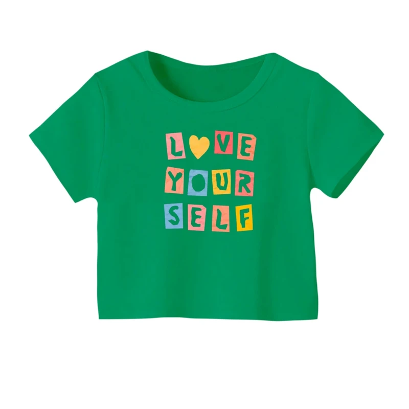 کراپ‌ تی‌شرت آستین کوتاه زنانه مدل خودتو دوست داشته باش