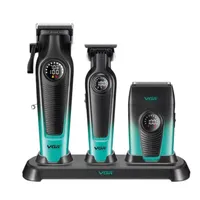 ست ماشین اصلاح موی سر و صورت و بدن شارژی وی جی ار مدل V-196 S3 مجموعه 3 عددی وزن 600 گرم با باتری لیتیمی 2000 میلی&zwnj;آمپرساعت و تیغه تیتانیوم