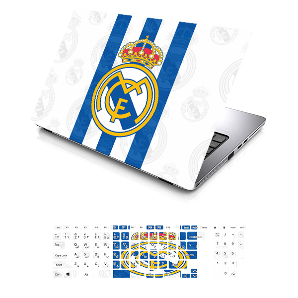 استیکر لپ تاپ توییجین و موییجین طرح Real Madrid کد 01 مناسب برای لپ تاپ 13 اینچ به همراه برچسب حروف فارسی کیبورد