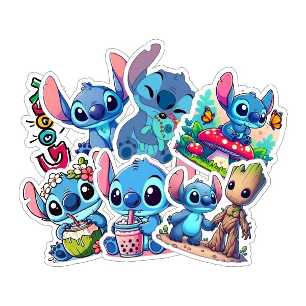 استیکر و برچسب گوفی مدل استیچ کارتونی کیوت و بامزه طرح Stitch کد GX701 مجموعه 7 عددی