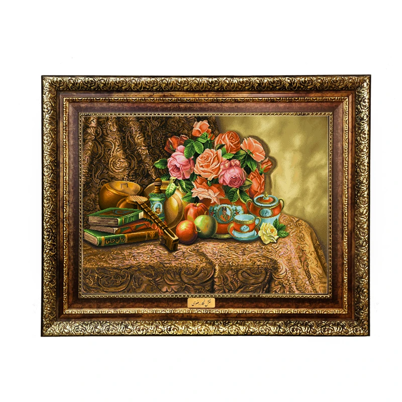 تابلو فرش ماشینی نقش نگار رضوی طرح گل کد 2112KH