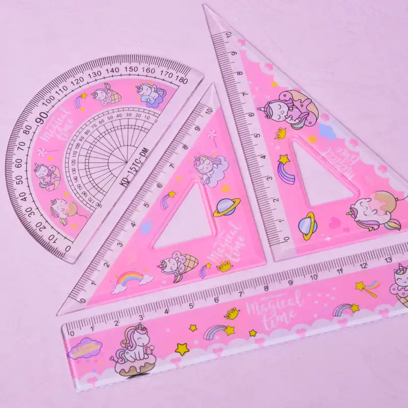 ست خط کش گونیا و نقاله مدل یونیکورن بسته 4 عددی