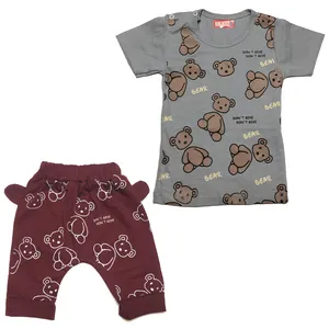 ست تی شرت و شلوارک نوزادی طرح خرس مدل 1007
