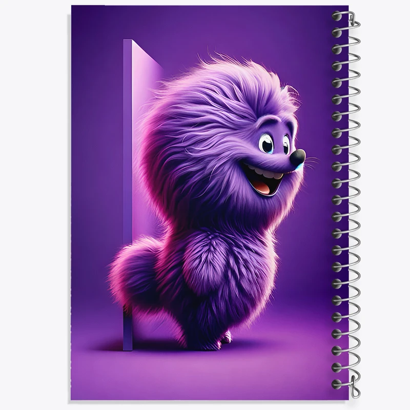 دفتر ژورنال نویسی 50 برگ خندالو مدل نقطه ای طرح هیولای پشمالو بنفش کد F7884