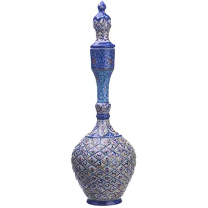 تنگ مسی میناکاری شده اثر اسماعیلی مدل درب دار طرح خانه بندی ارتفاع 30 سانتی متر