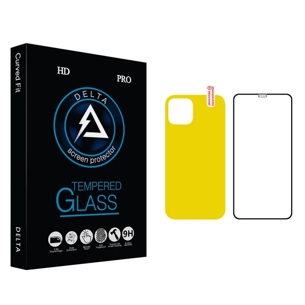 محافظ صفحه نمایش دلتا مدل HD مناسب برای گوشی موبایل اپل iPhone 12 mini به همراه محافظ پشت گوشی
