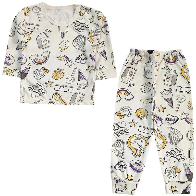 ست تی شرت آستین بلند و شلوار راحتی نوزادی مدل یونیکورن کد 4119