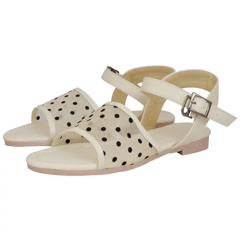 صندل زنانه مدل 159015809 توری خال خال رنگ کرم