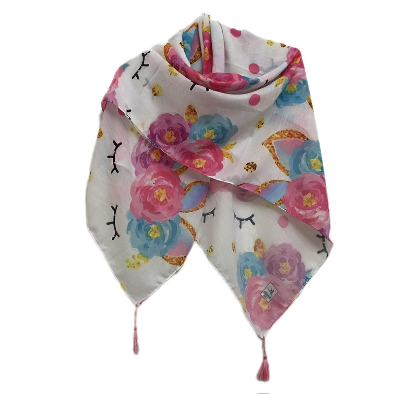 روسری دخترانه مدل نخ اسپان منگوله دار کد 588