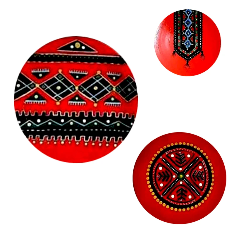 بشقاب دیوارکوب سفالی طرح سنتی مدل Y_22 مجموعه 3 عددی