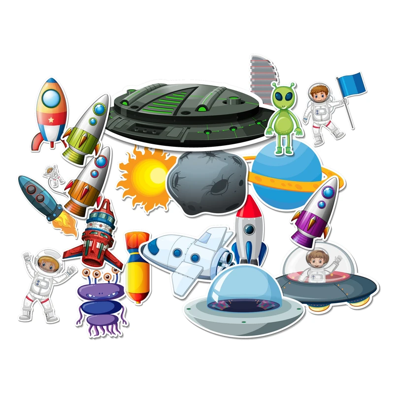 استیکر لپ تاپ و گوشی کالامیکس مدل فضانورد و سفینه فضایی مجموعه 19 عددی