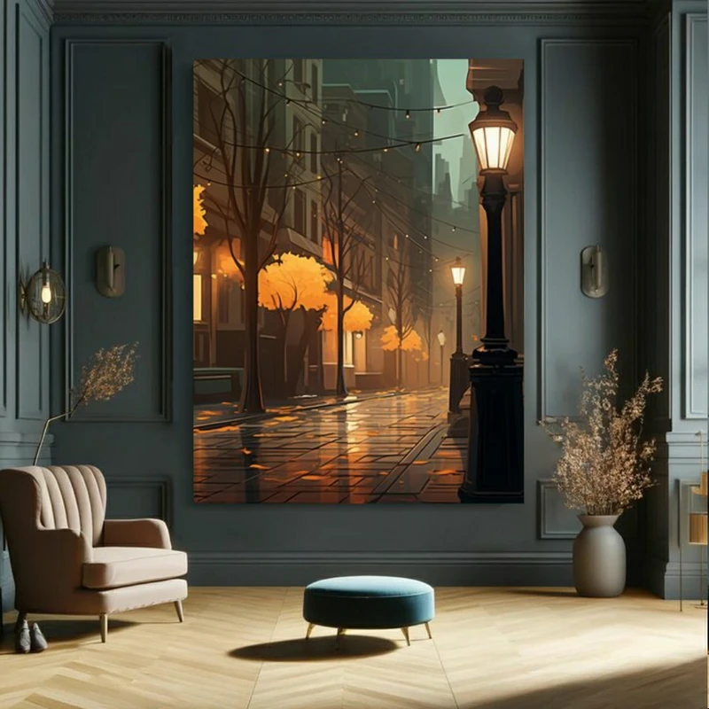 تابلو بوم طرح مخمل خیابان چراغانی مدل انیمه کد BK23302