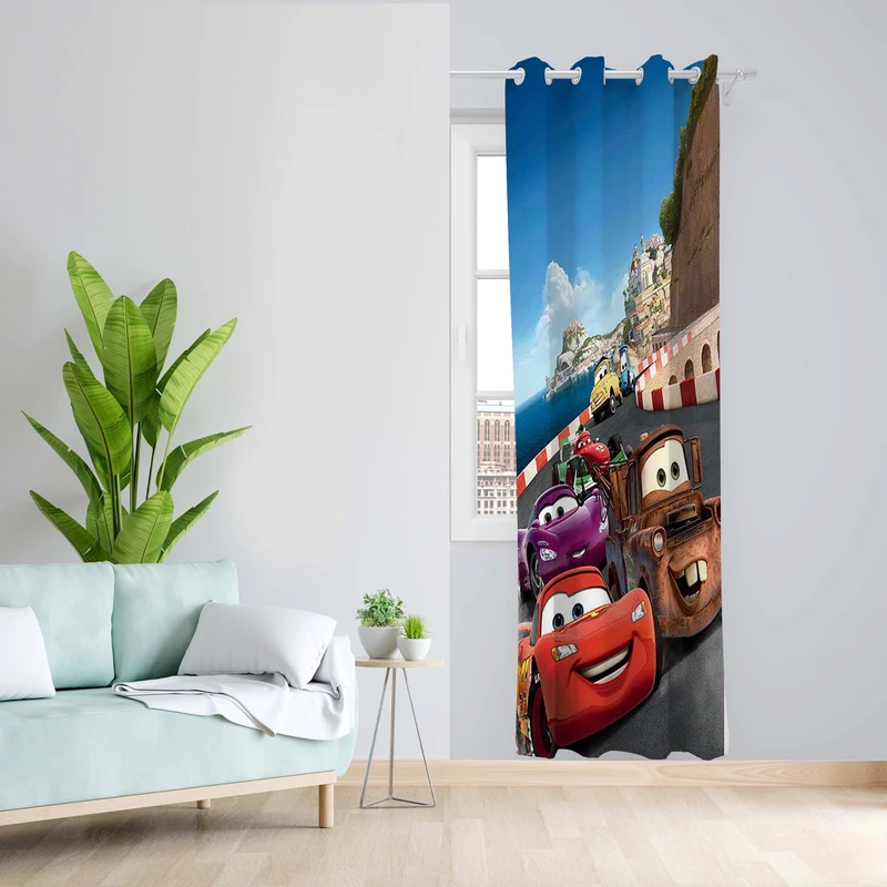 پرده طرح کارتون ماشین ها مدل مخمل پانچی کد 5366 z سایز 140x200 سانتی متر