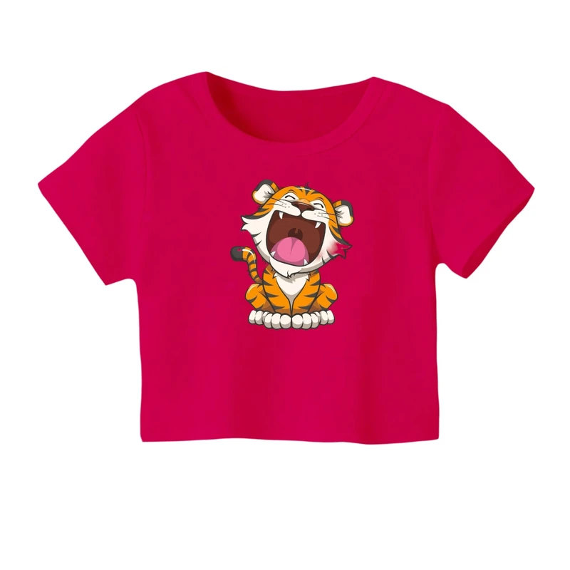 کراپ‌ تی‌شرت آستین کوتاه زنانه مدل ببر کد ۵