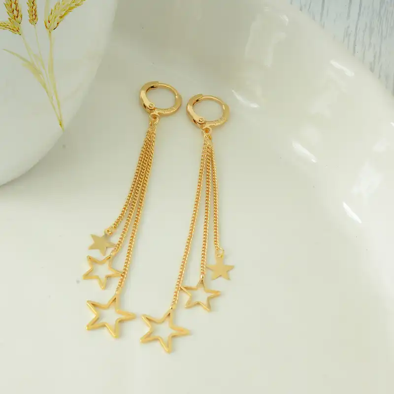 گوشواره زنانه وای اس ایکس مدل آبشاری ستاره توخالی کد YX109