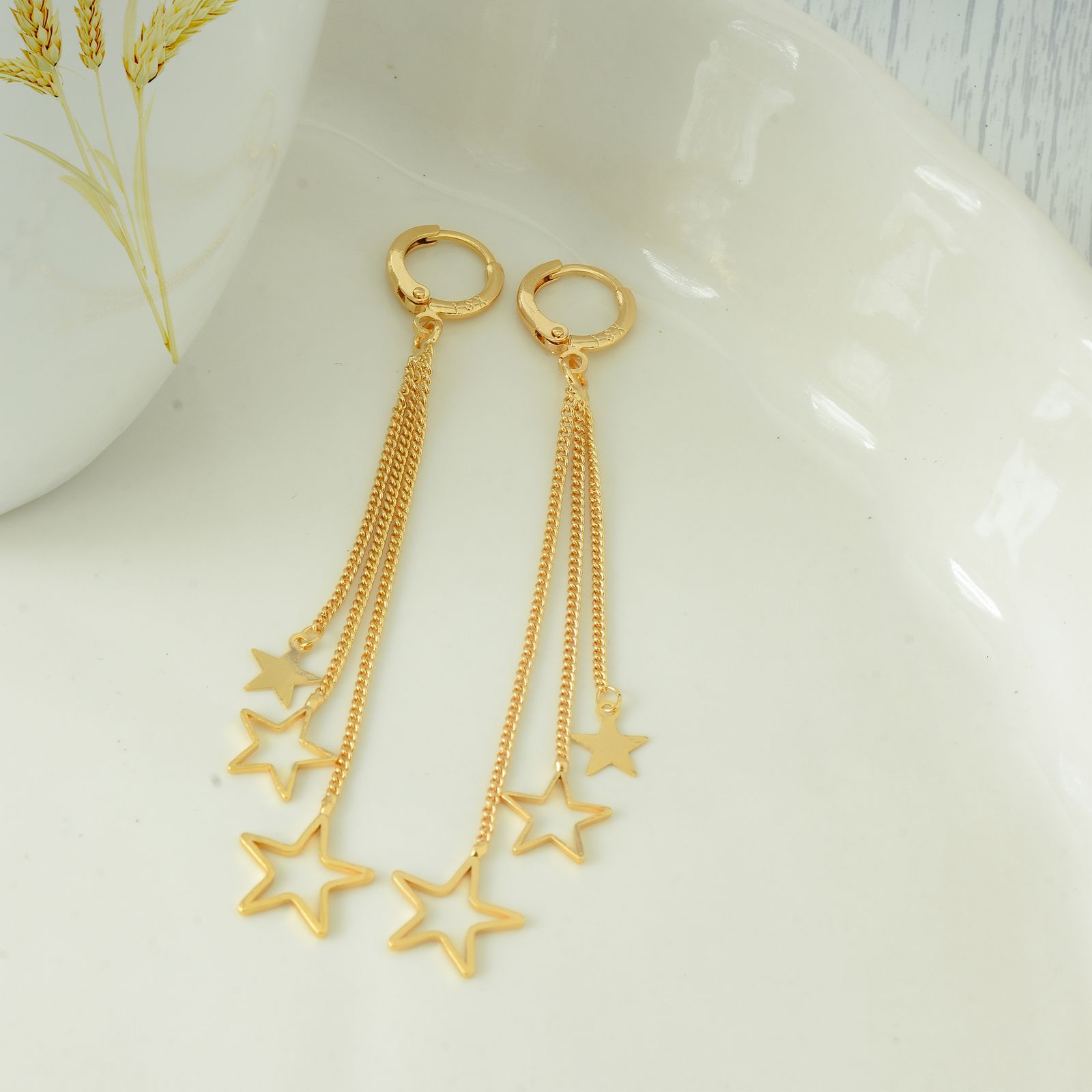 گوشواره زنانه وای اس ایکس مدل آبشاری ستاره توخالی کد YX109 -  - 2