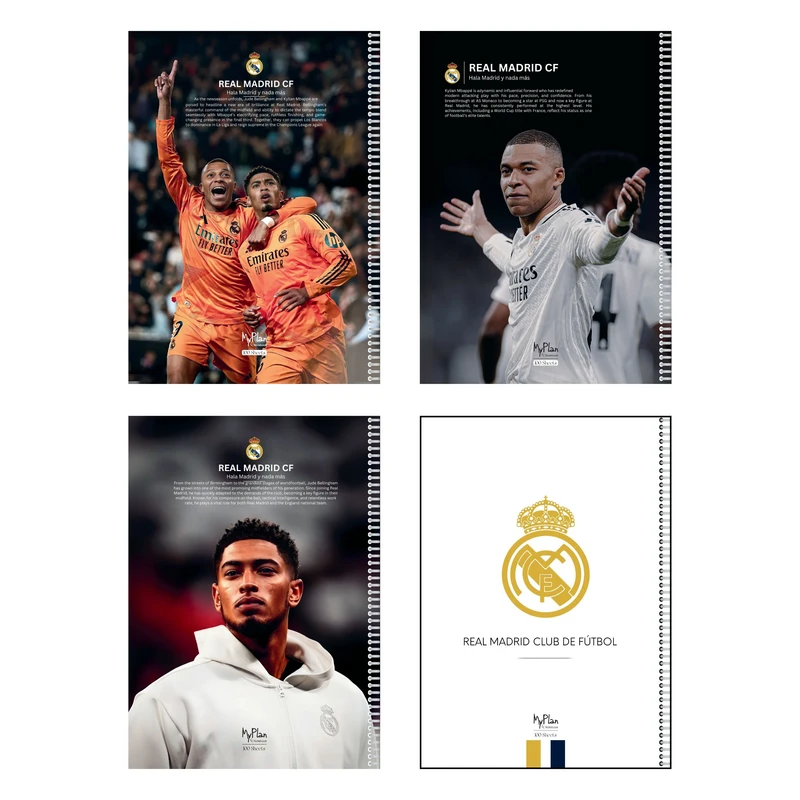 دفتر مشق 100 برگ مای پلن طرح رئال مادرید مدل حاشیه دار مجموعه 4 عددی کد R502