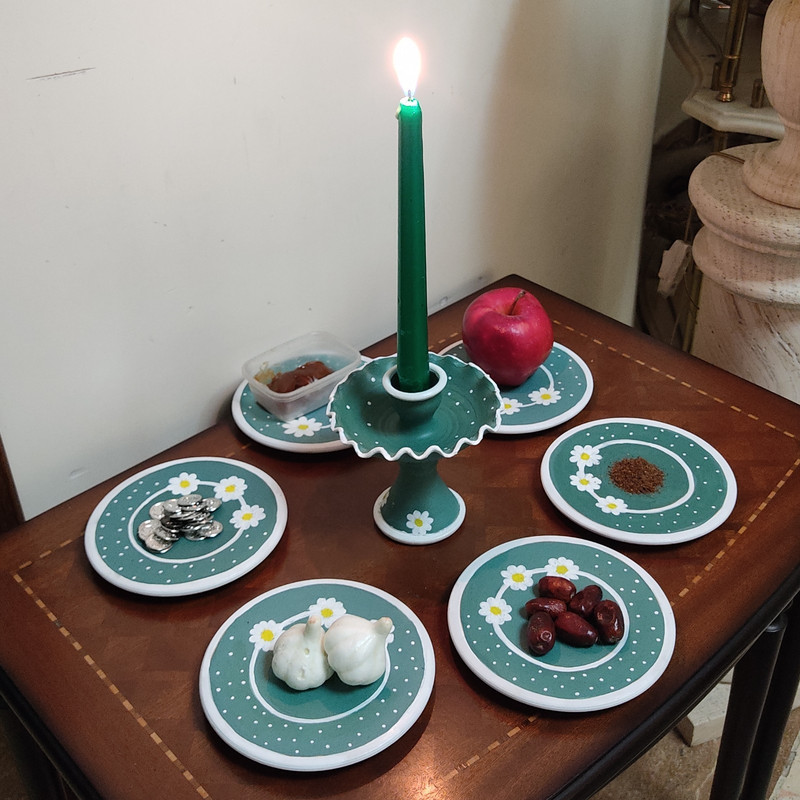 ظروف هفت سین مدل سفالی طرح گل مجموعه 7 عددی