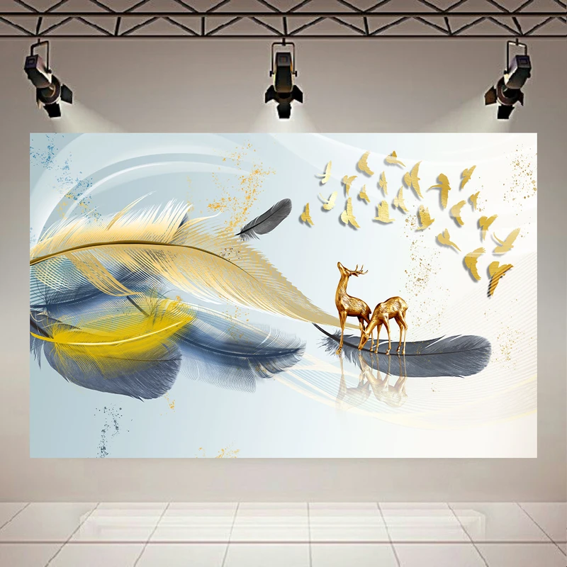 پوستر پارچه ای طرح مینیمال پر و گوزن و پرندگان کد AR31882