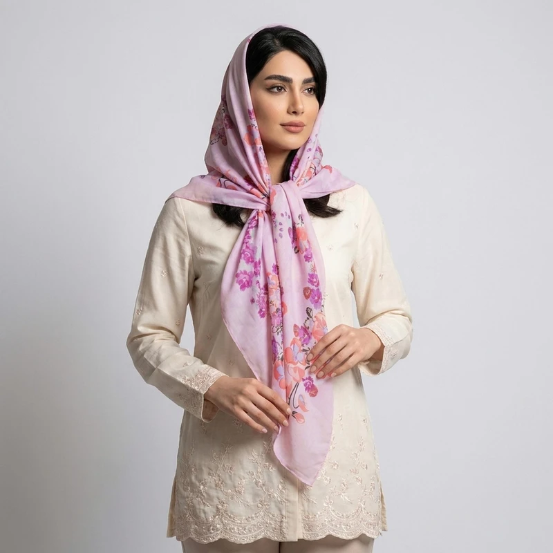 روسری زنانه مدل نخی تابستانه گل گلی کد 1016