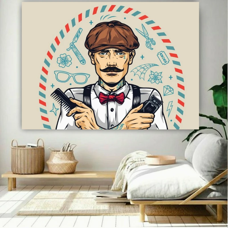 تابلو بوم طرح مخمل آرایشگاه مردانه مدل BARBER SHOP کد PY231