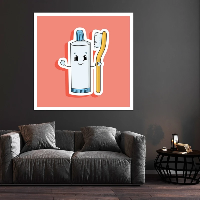 تابلو بکلیت طرح مسواک و خمیر دندان مدل قاب شاسی W-S9484