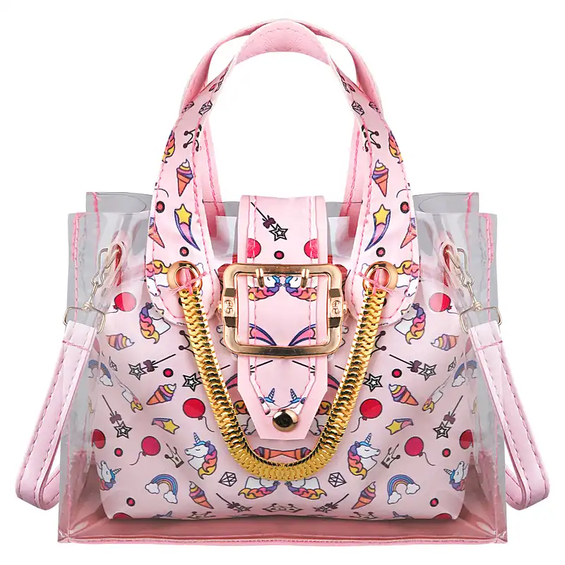 کیف دستی دخترانه مدل فشن طرح شیشه ای اسب تک شاخ 2