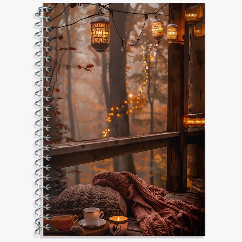 دفتر زبان 50 برگ خندالو مدل دو خط طرح منظره ی پاییزی کد F7352