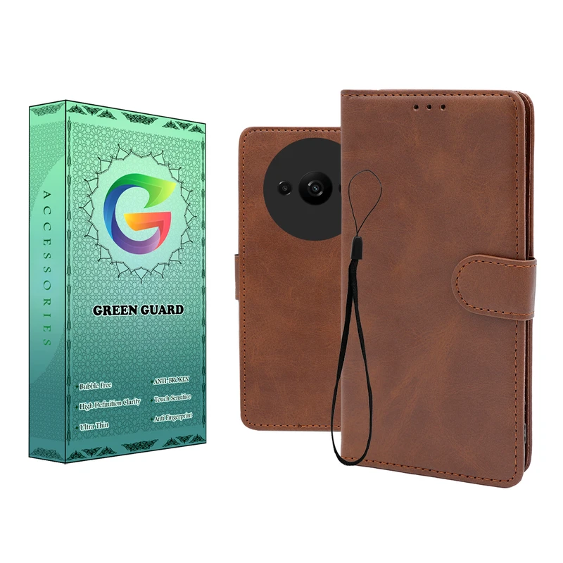 کیف کلاسوری گرین گارد طرح چرمی مدل Landing کد 05 مناسب برای گوشی موبایل شیائومی Redmi A3 به همراه بند آویز
